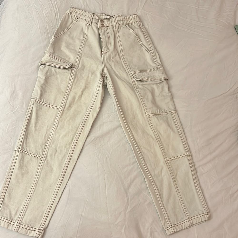Cream/ Tan elastic waist cargo pants